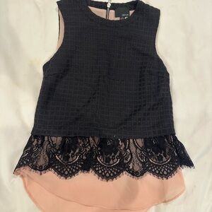 Black and Pink Sleeveless Top with Lace by Greylin